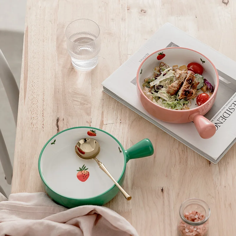 

Креативная керамическая миска с ручкой, домашняя кухонная миска для лапши, миска для десерта, маленькая миска для смешивания, миска для сала...