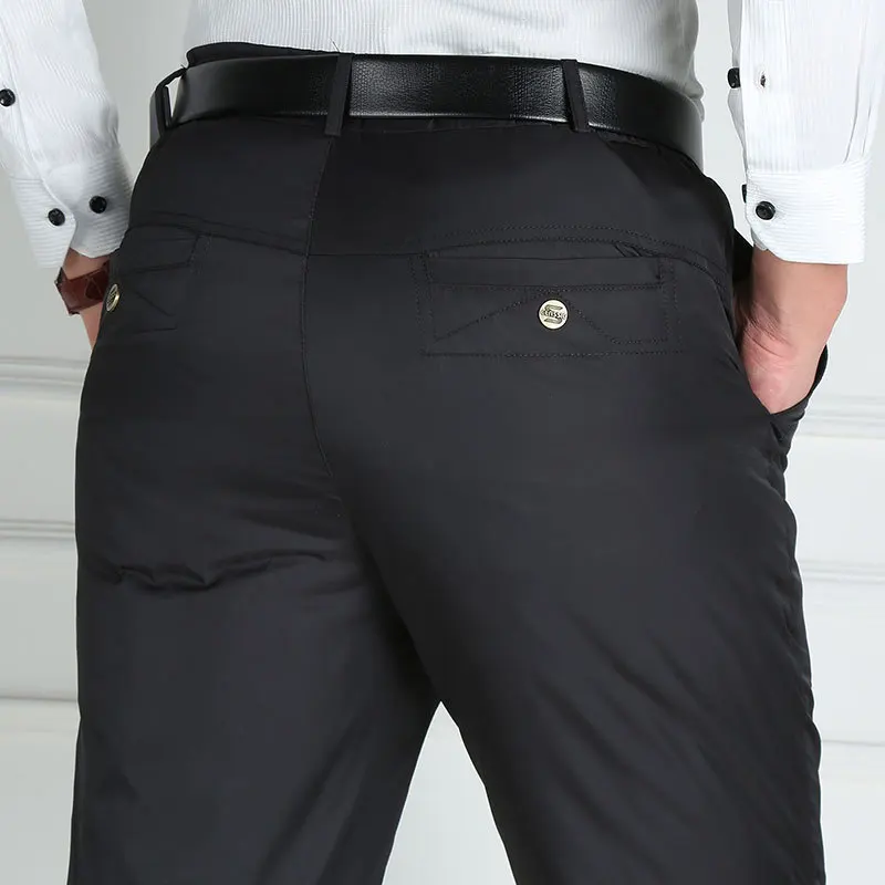 

Men's Down Padded Winter Pants High Waist Men's Winter Business Pants Warm White Duck Down Padded Trousers Men Black