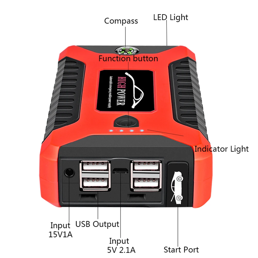 

Car Battery Bank 99800mAh 600A Car Jump Starter Portable Lighter 4 USB High Power Booster Charger Starting Device