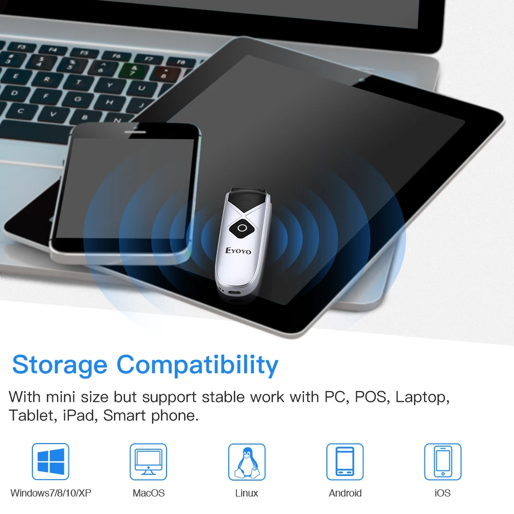 Eyoyo EY-015C CCD Мини Bluetooth сканер штрих-кода USB проводной и 2 4G беспроводной 1D