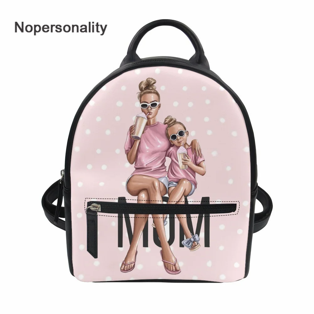 

Nopersonality Lovely Woman Backpack Mum and Baby Print Waterproof Female Shoulder Bag Outrdoor Mini Leather Bag for Teen Girls