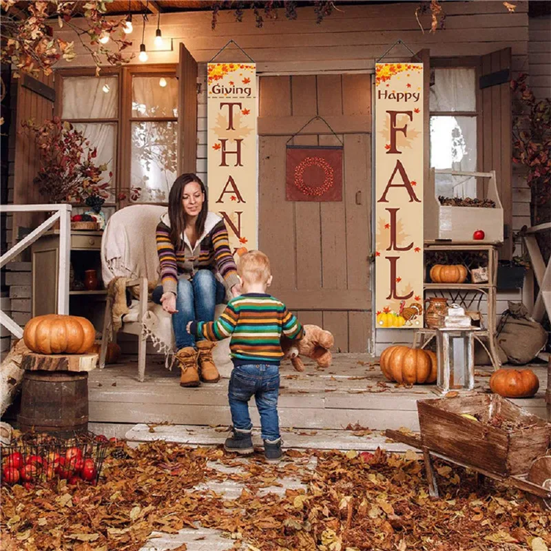 Осенний баннер на День Благодарения висячий знак входную дверь крыльцо милая