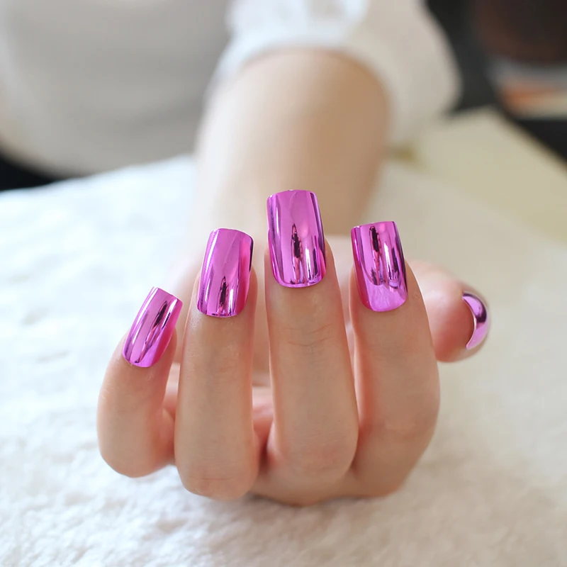 Fingerqueen поддельные ногти металлическое покрытие среднее зеркало популярный клей лента новые ногти советы блестящее зеркало 24 шт