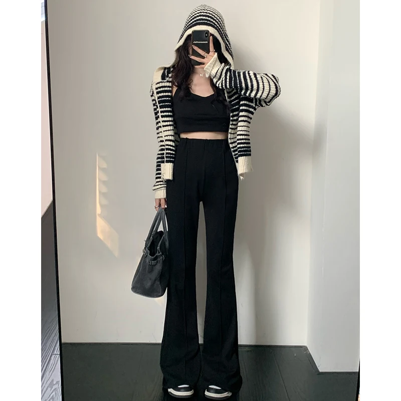 

Дизайнерские нишевые штаны с разрезом, осенне-зимние тонкие прямые брюки с высокой талией, универсальные повседневные