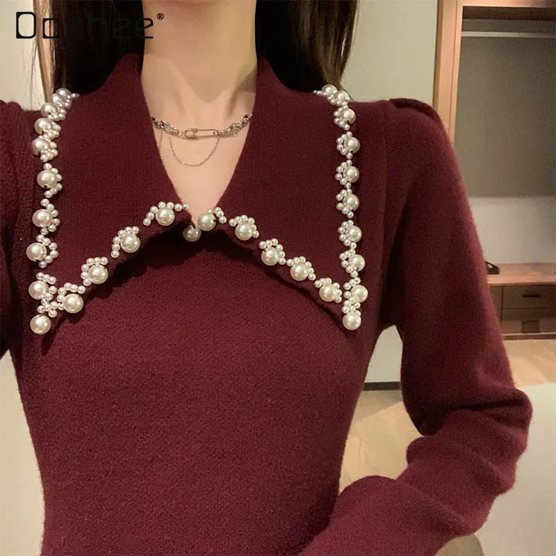 

Red Sweaters Long Dress Women's Autumn Winter Inner Wear Base Christmas Dress 2022 New Year High Waist A Line Midi Dress