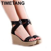 timetangladies wedge heel sandals women platform sandals summer shoes high heels shoes gladiator female genuine leather sandal