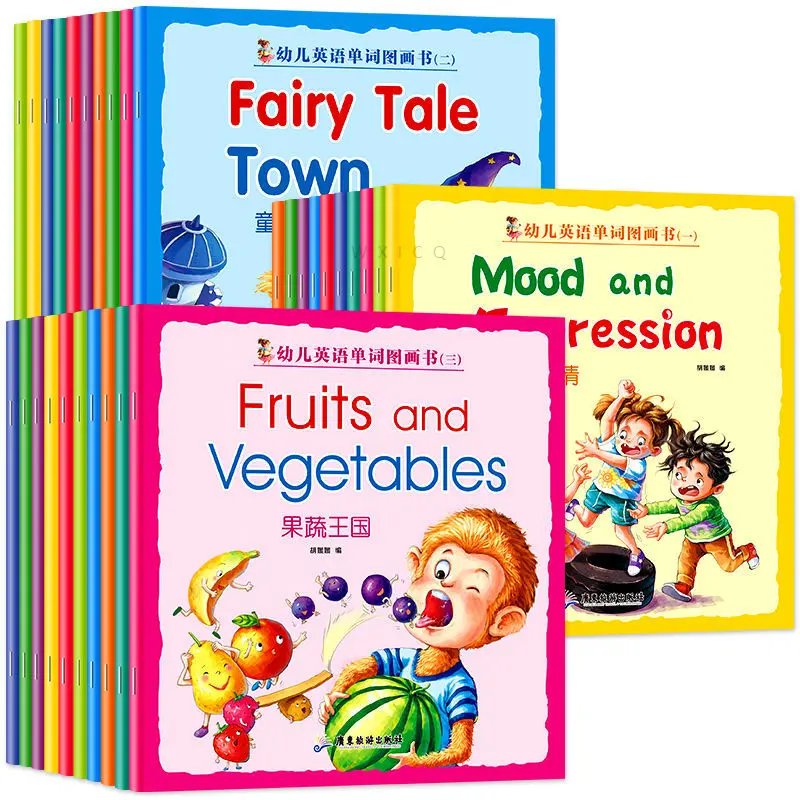 

Книга с китайскими и английскими словами, детская книга с картинками, детская книга для изучения английских слов, серия со сказками, Обучающ...