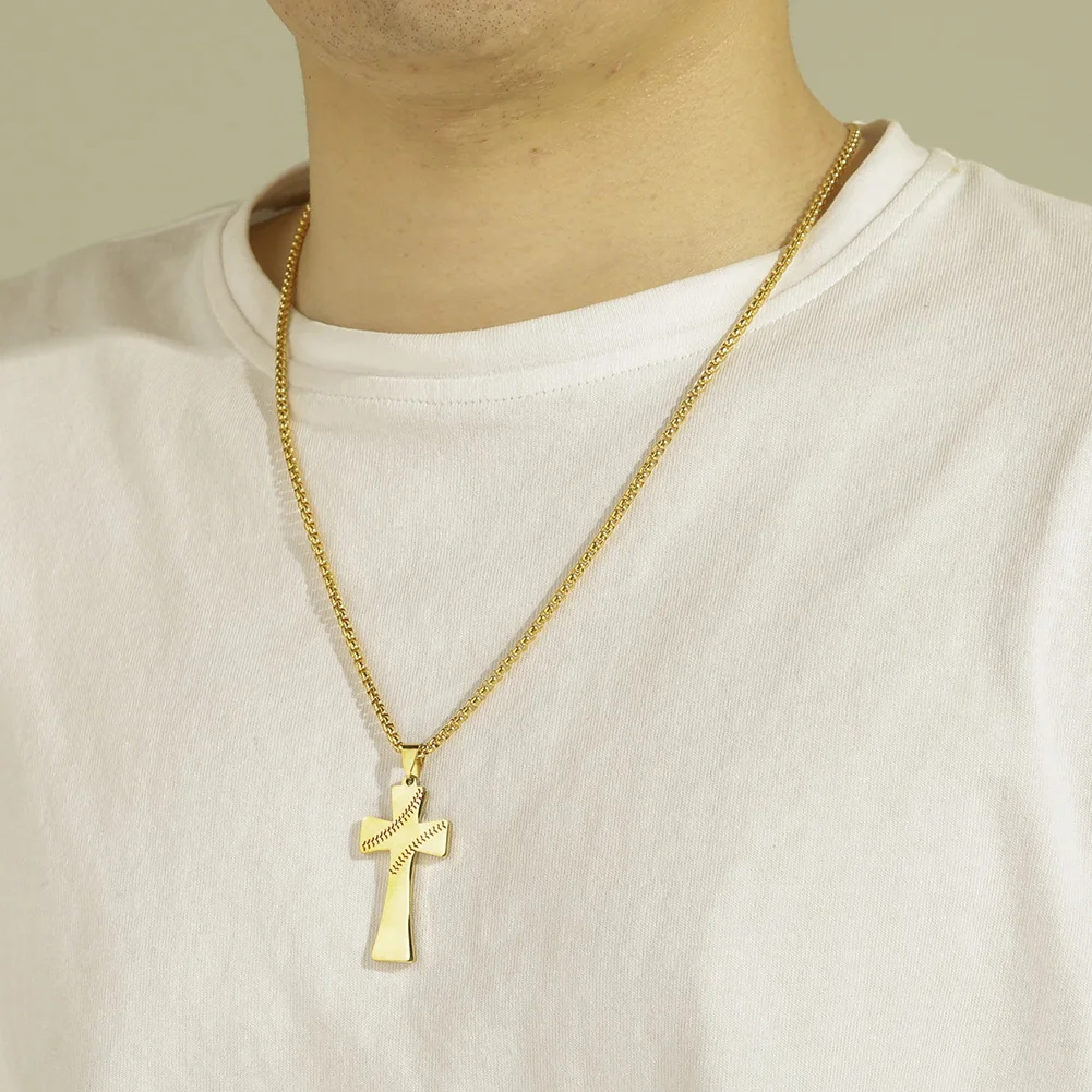 

Dawapara Baseball Cross Vintage Men Necklace Lily Latin Cross Pendant Men Sport Stainless Steel Jewelry Necklace