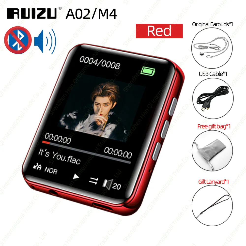 Red NO Bluetooth RUIZU A02 M4 Bluetooth 4,0 MP4 MP3 плеер с полным сенсорным экраном портативный музыкальный плеер с динамиком FM Электронная книга рекордер шагомер - Цвет: Red NO Bluetooth