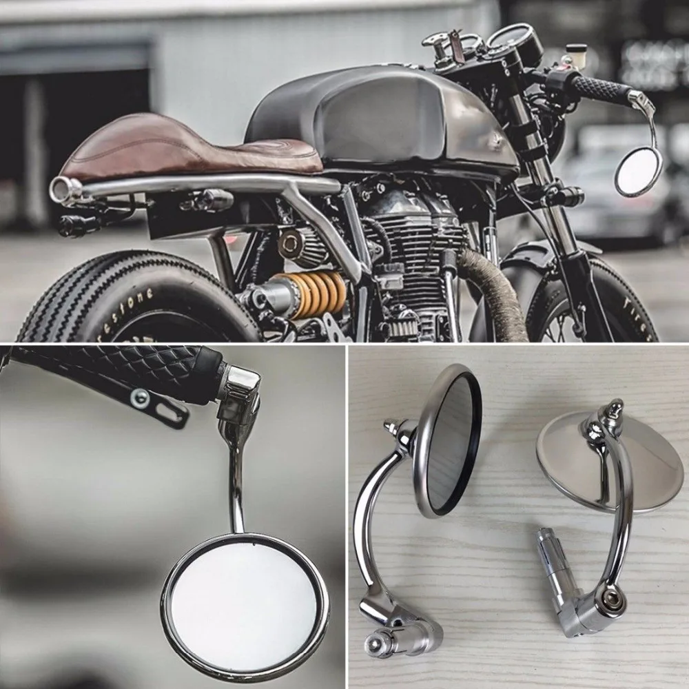 

2 pcs Universal Chrome Round Rearview Mirrors Bar End Side Mirrors for Motorcycle Chopper Scooter Cafe Racer Accessories