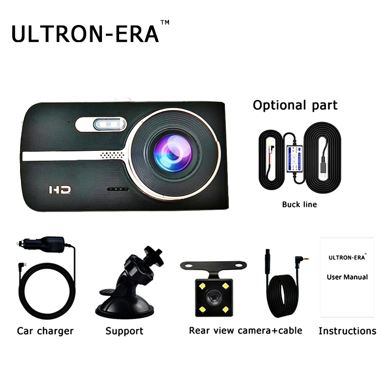 ULTRON-ERA Hidden Car DVR 4 Inch FHD 1080P Dual Lens Dash Cam Video Recorder Night Vision G-sensor Auto Camera Dashcam Mirror | Автомобили
