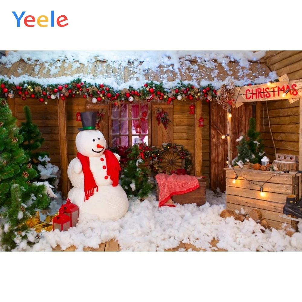 Рождественский фон зима снег Снеговик Подарочный магазин тележка Деда Мороза