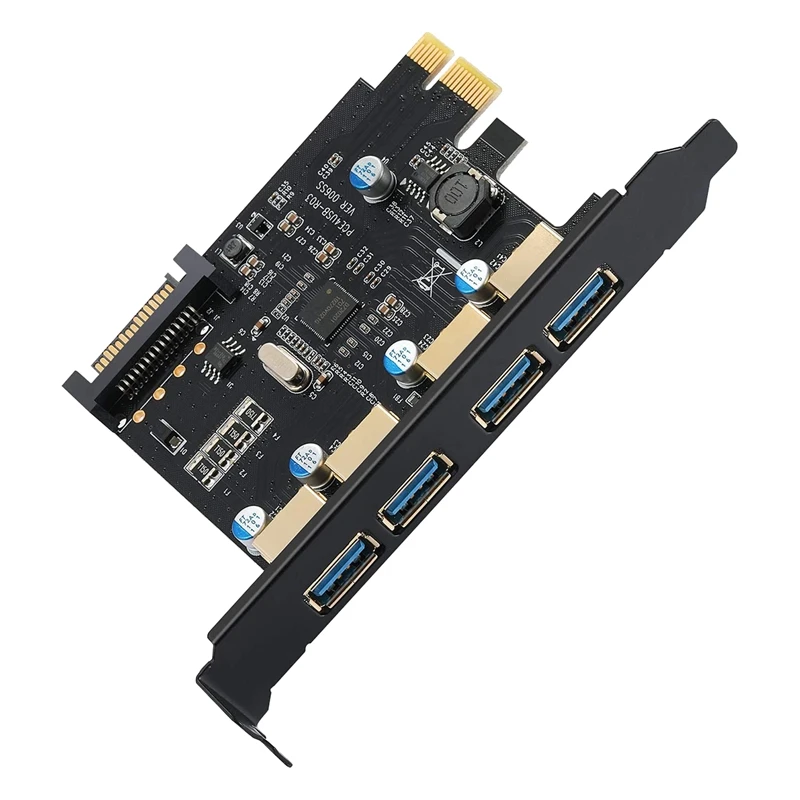 

4-портовая Плата расширения USB3.0, плата расширения PCI-E-USB 3,0 Type-A с 15-контактным разъемом питания SATA