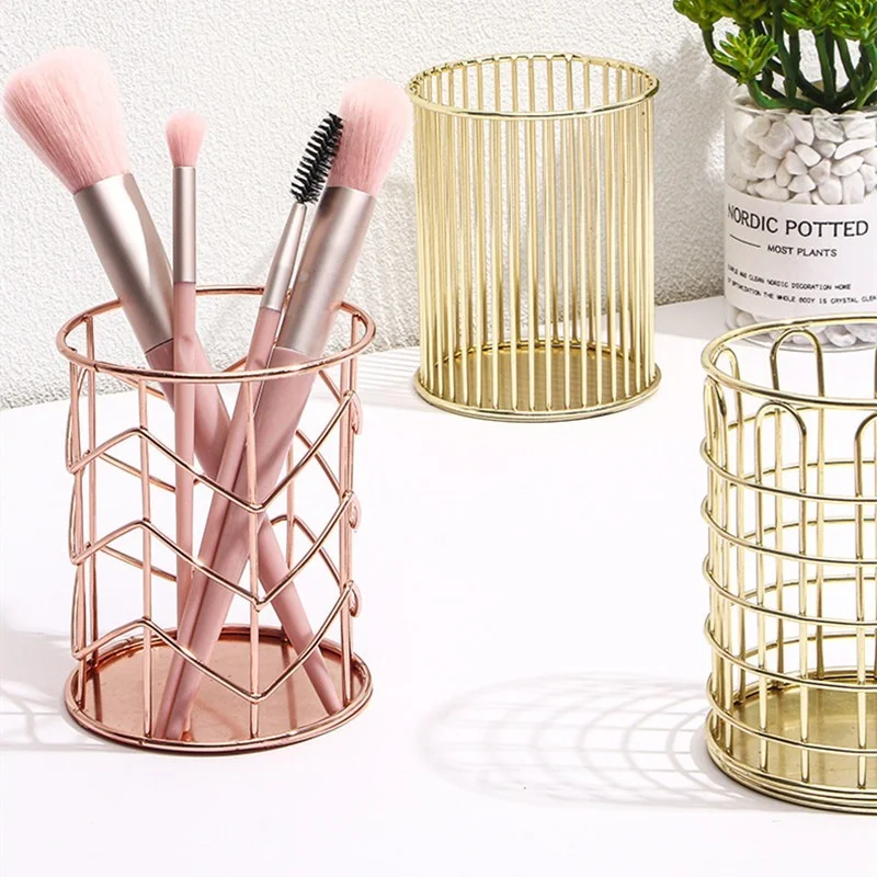 Cosmetics Makeup Brushes Storage Box Cylindrical Case Lipstick Brush Pen Holder Organizer Wrought Iron | Дом и сад