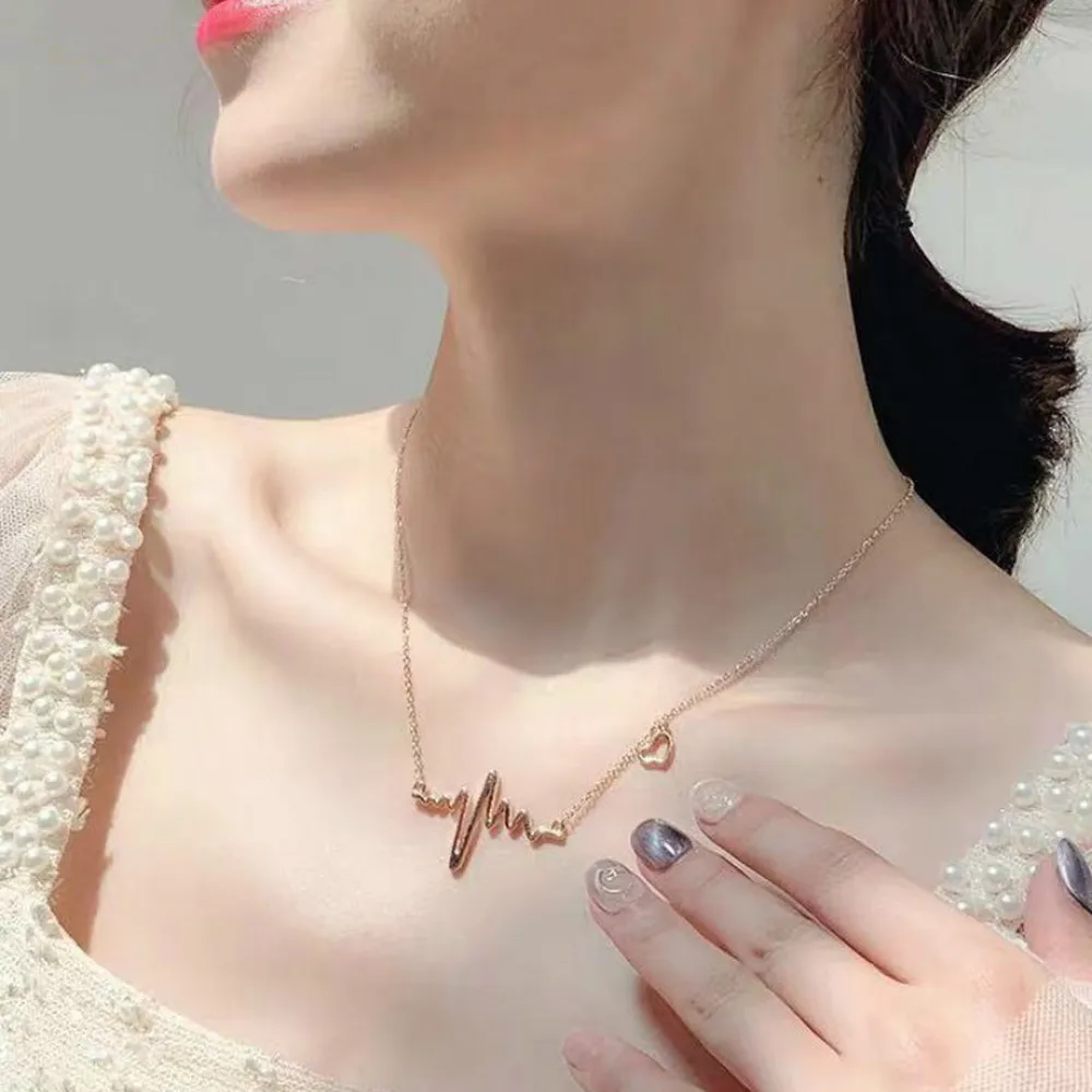 Волна сердце Chic ЭКГ сердцебиения золото/1 Цвет подвески с шармами ожерелья для