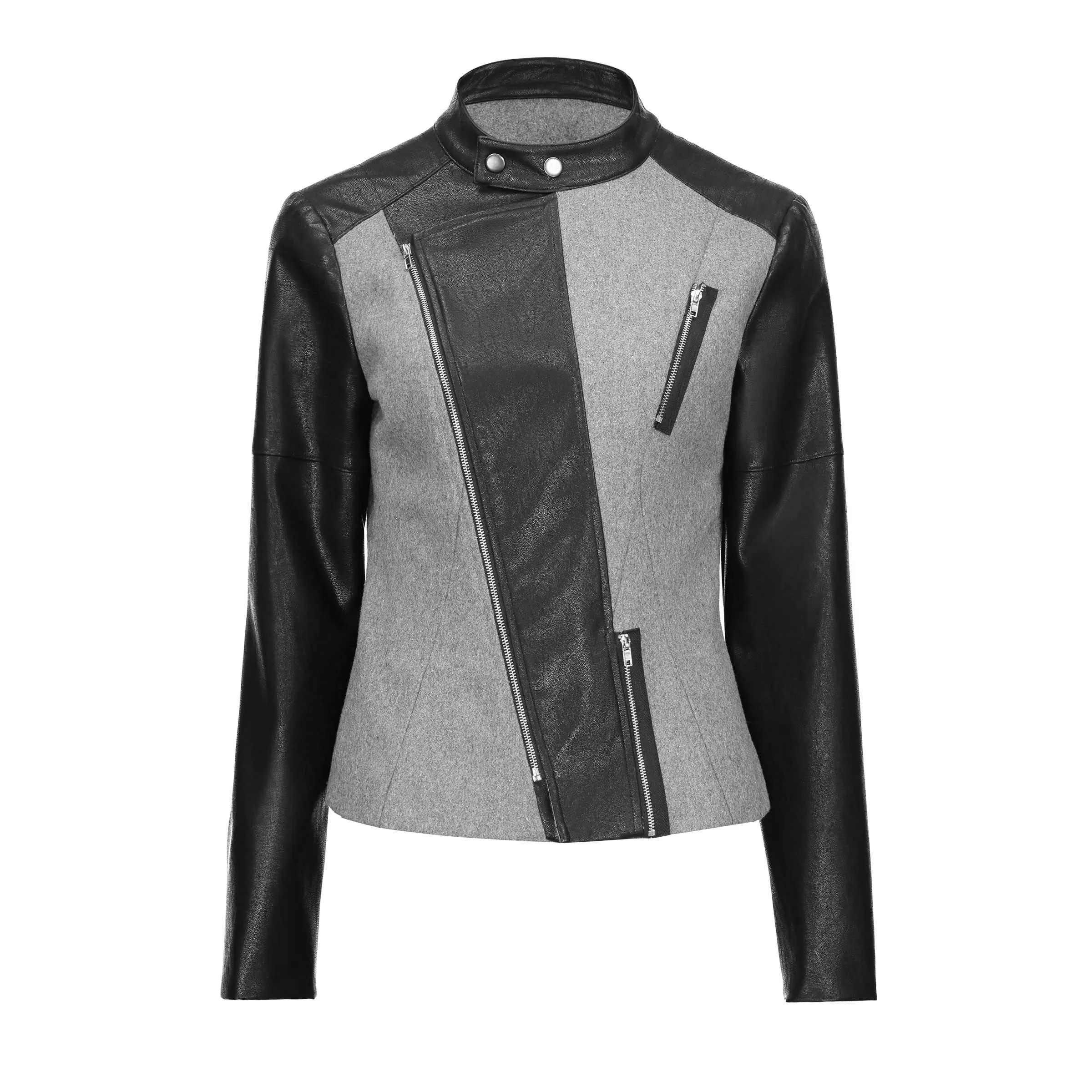 Куртка женская из ПУ кожи повседневный приталенный пиджак в горошек на молнии