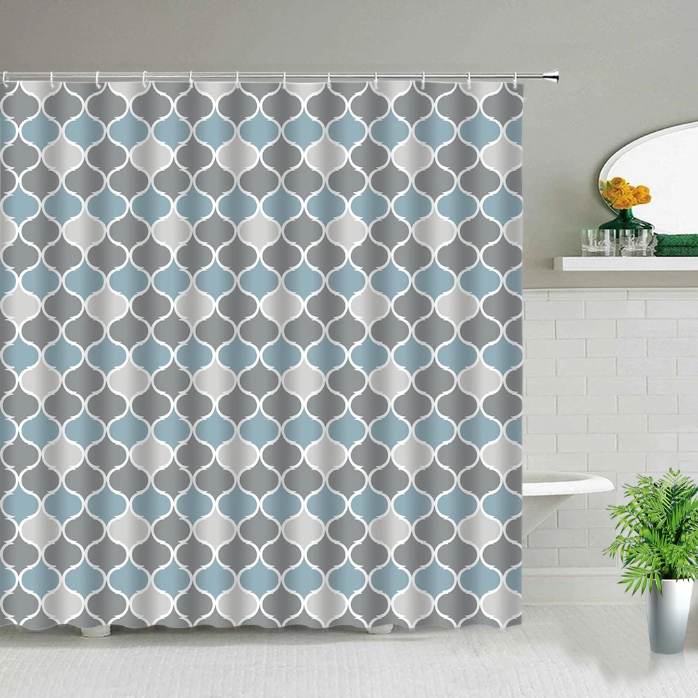 

Waterproof Shower Curtain Set Bathroom Home Decor Polyester Fabric Hanging Curtains Geometric Pattern Bathtub Decor With Hooks