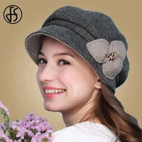 fs beret hat women warm winter wool felt berets brim boina elegant female cap french artist painter caps boinas flower casquette