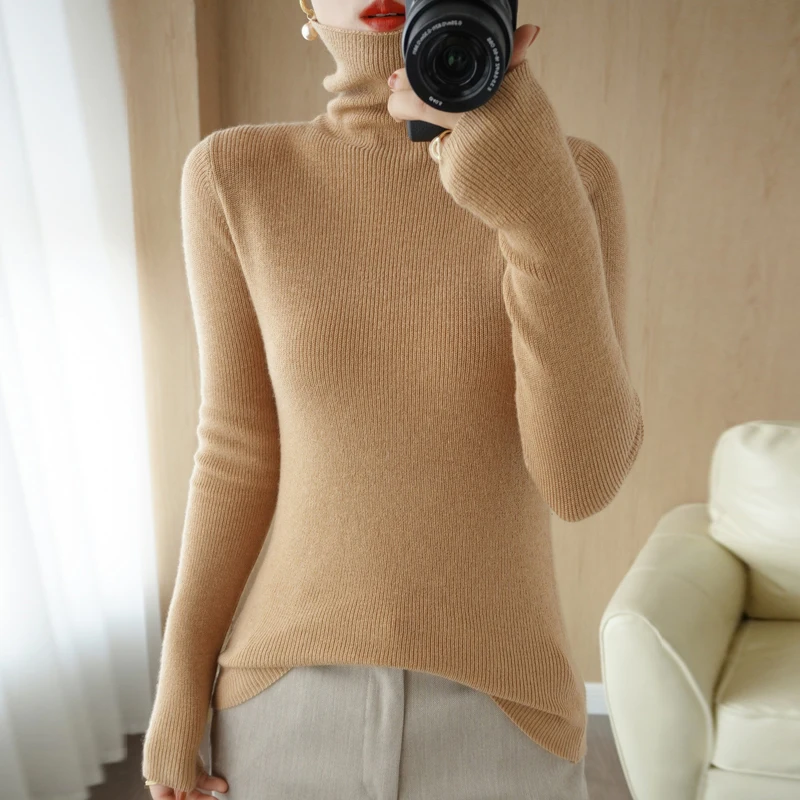 

Cashmere Sweater Woman High Neck Pullover 2021 Autumn and Winter New Knit Tops Tight Sexy Female Jacket Korean Fashion Wool