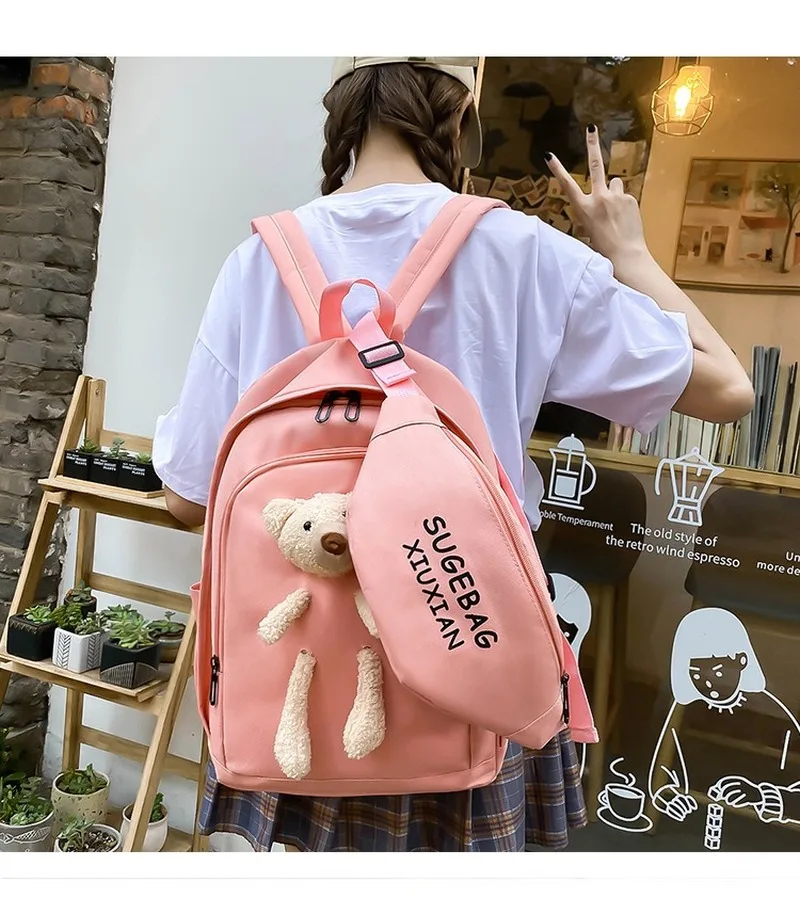

Student Schoolbag Female Fashion Small Fresh Cartoon Bear Backpack Simple and Versatile Junior High School Pupils Backpack