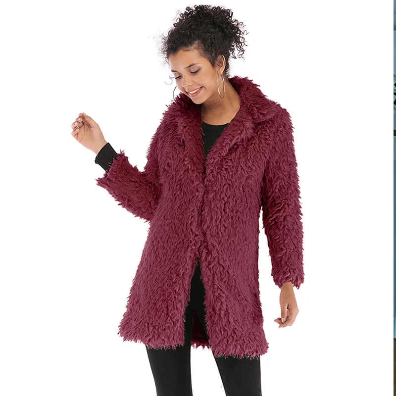 

2021 Women'S Fluff Coat Long Imitation Fur Outwear Loose Autumn Winter New Fashion Hot Soft Warm Lapel Medium Overcoat