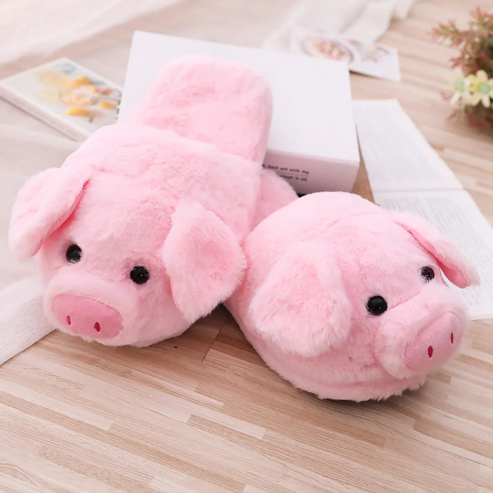 

2021 New Fashion Autumn Winter Cotton Flat Fluffy Slippers Pig Home Indoor Fur Slippers Women Cute Warm Plus Plush Shoes