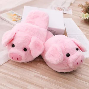 2021 New Fashion Autumn Winter Cotton Flat Fluffy Slippers Pig Home Indoor Fur Slippers Women Cute Warm Plus Plush Shoes