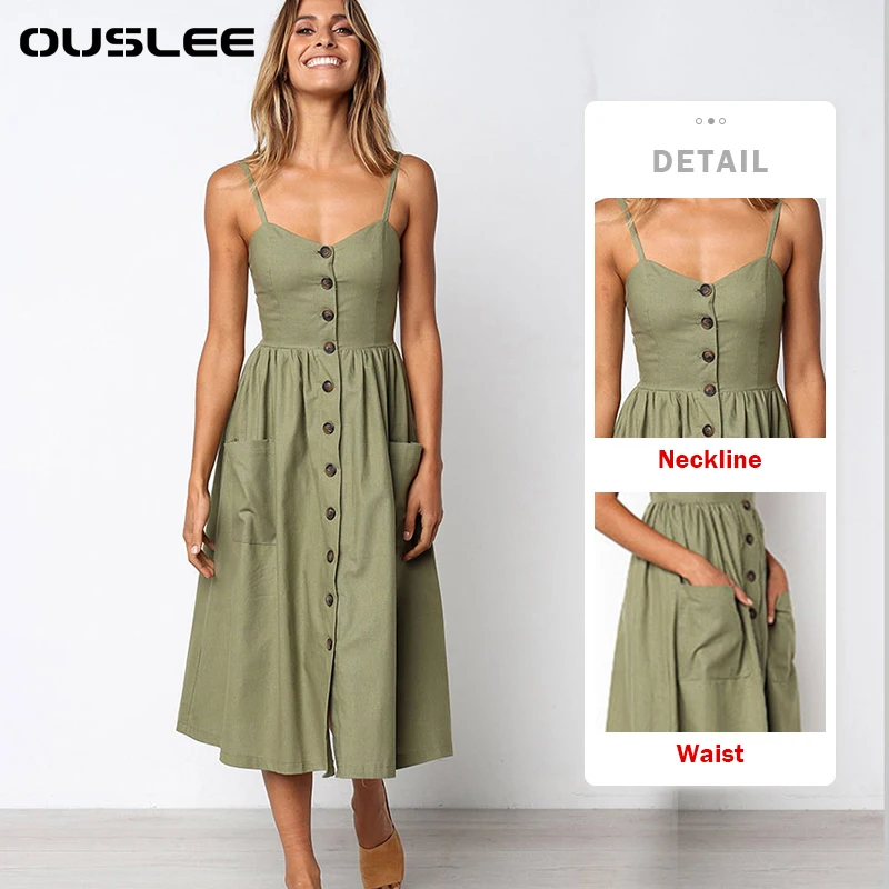 Платье OUSLEE на бретелях-спагетти женские повседневные полосатые миди-платья