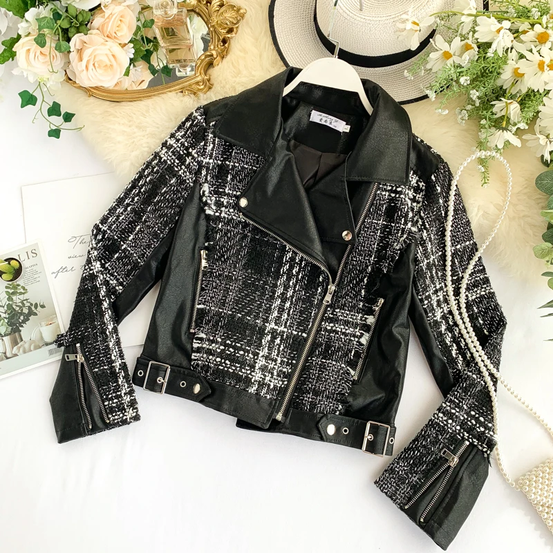 Качественная стильная крутая клетчатая куртка для женщин короткие дизайнерские