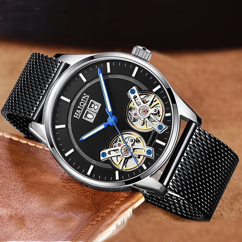 

New Men's Watch HAIQIN Fashion Automatic Mechanical Double Tourbillon Clock Stainless Steel Waterproof Sports Men For Wristwatch