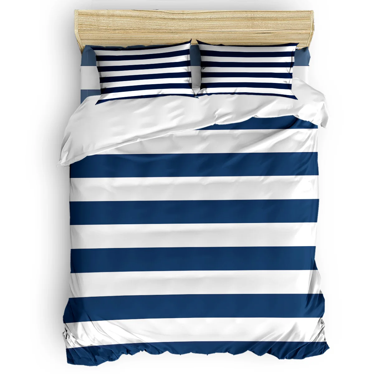 Полосатый синий и белый пододеяльник постельные принадлежности 4 шт. набор