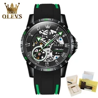 olevs luxury men automatic watches mechanical wristwatch waterproof luminous hollow out skeleton men watches gift set