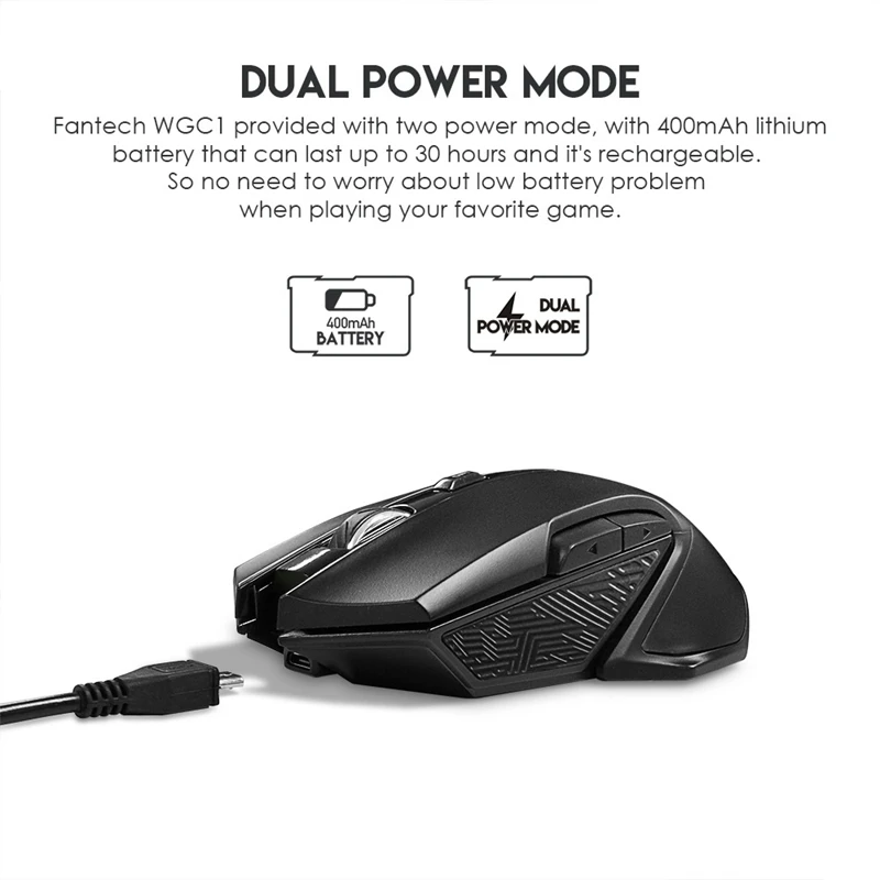

FANTECH WGC1 2.4G Wireless Mouse Wireless 6D Mouse 2400DPI Ergonomics Mouse 20M Wireless Connectivity Mouse for PC/Laptop Black