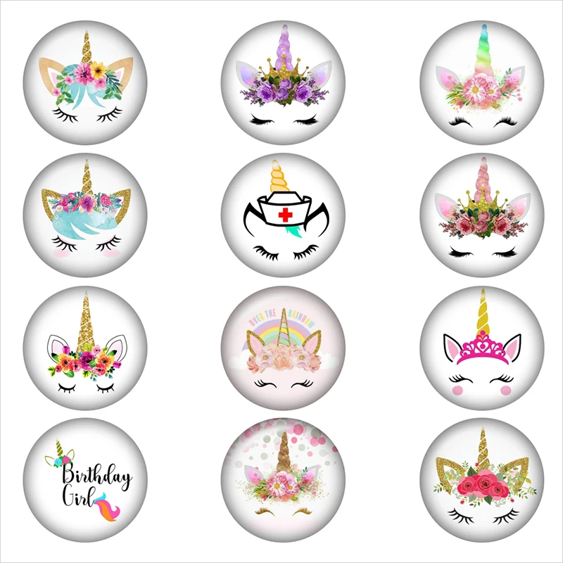 

mixed Flamingo Unicorn 12mm/18mm/20mm/25mm glass snap button Round glass cabochon glass snap button BP2018