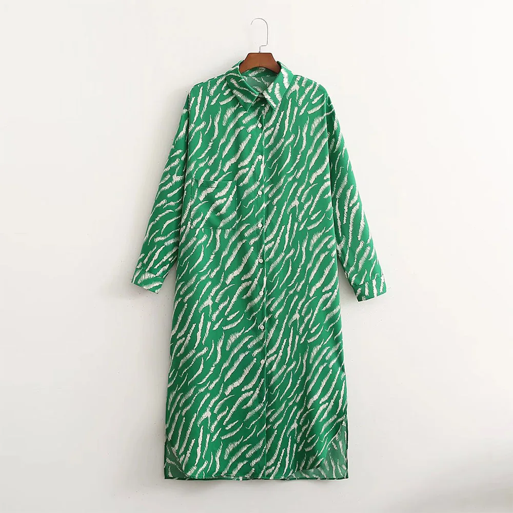

Женское платье-рубашка Willshela, зеленое платье-миди с отложным воротником и длинными рукавами