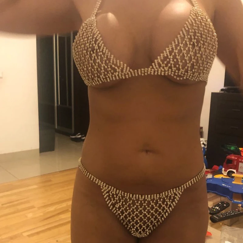 Бюстгальтер и стринги для женщин цепочка тела стразы