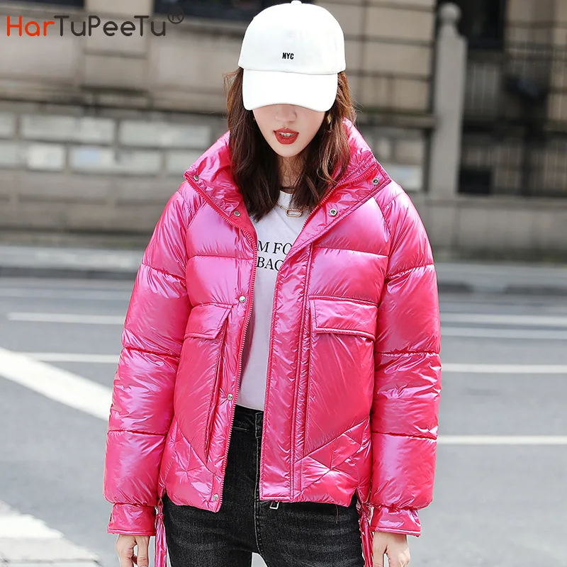 Женское зимнее пальто 2020 в Корейском стиле оверсайз 2XL Глянцевая куртка для