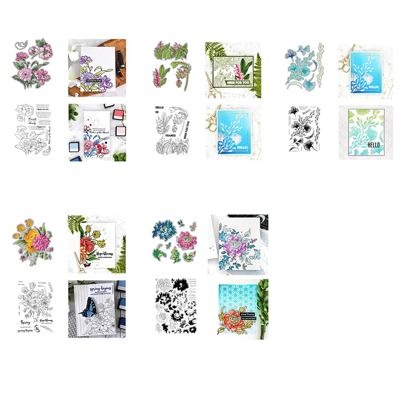 

Hot Flower Set Beautiful Plant Leaf Greetings Letter Metal Cutting Dies and Clear Stamps Diy Scrapbooking Card Paper Craft