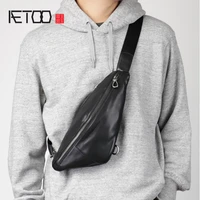 aetoo genuine leather mens chest bag top layer leather trendy mens bag leather casual mens messenger bag