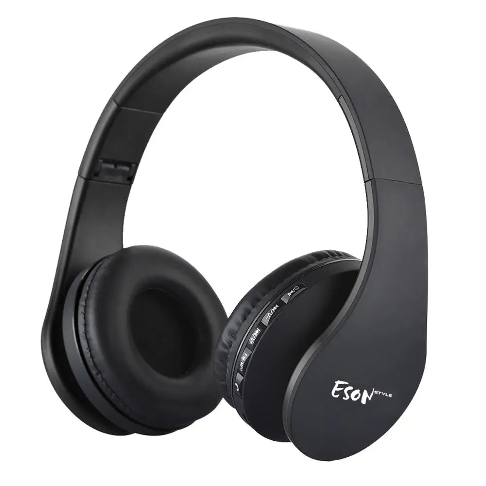 Eson стиль Bluetooth накладные стерео аудио Музыка складные наушники с мягким ухом встроенный микрофон и проводные Hedphones - Цвет: Black