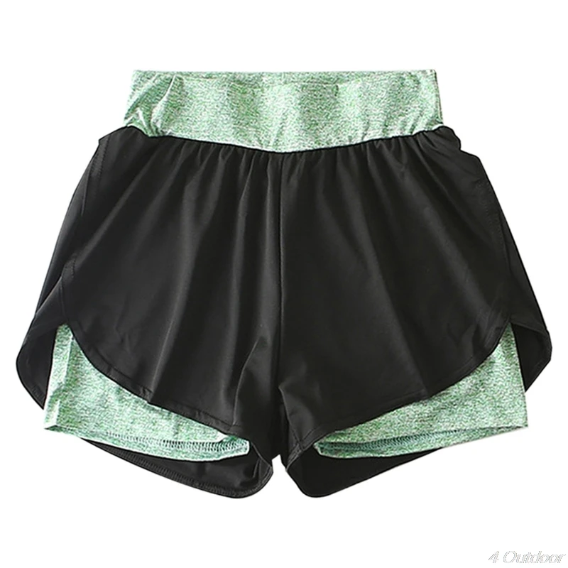 

Women Workout Running 2 In 1 Shorts Yoga Gym Sport Pants with Liner Color Block High Waist Fitness Training Leggings N20 20