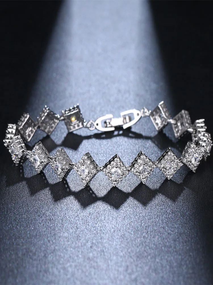 KSRA винтажный роскошный квадратный циркониевый браслет для женщин Романтический