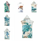 Новинка, банное полотенце из микрофибры с капюшоном и принтом Sea World в стиле ретро, пляжное полотенце, банный халат, банное полотенце для спортзала, фитнеса