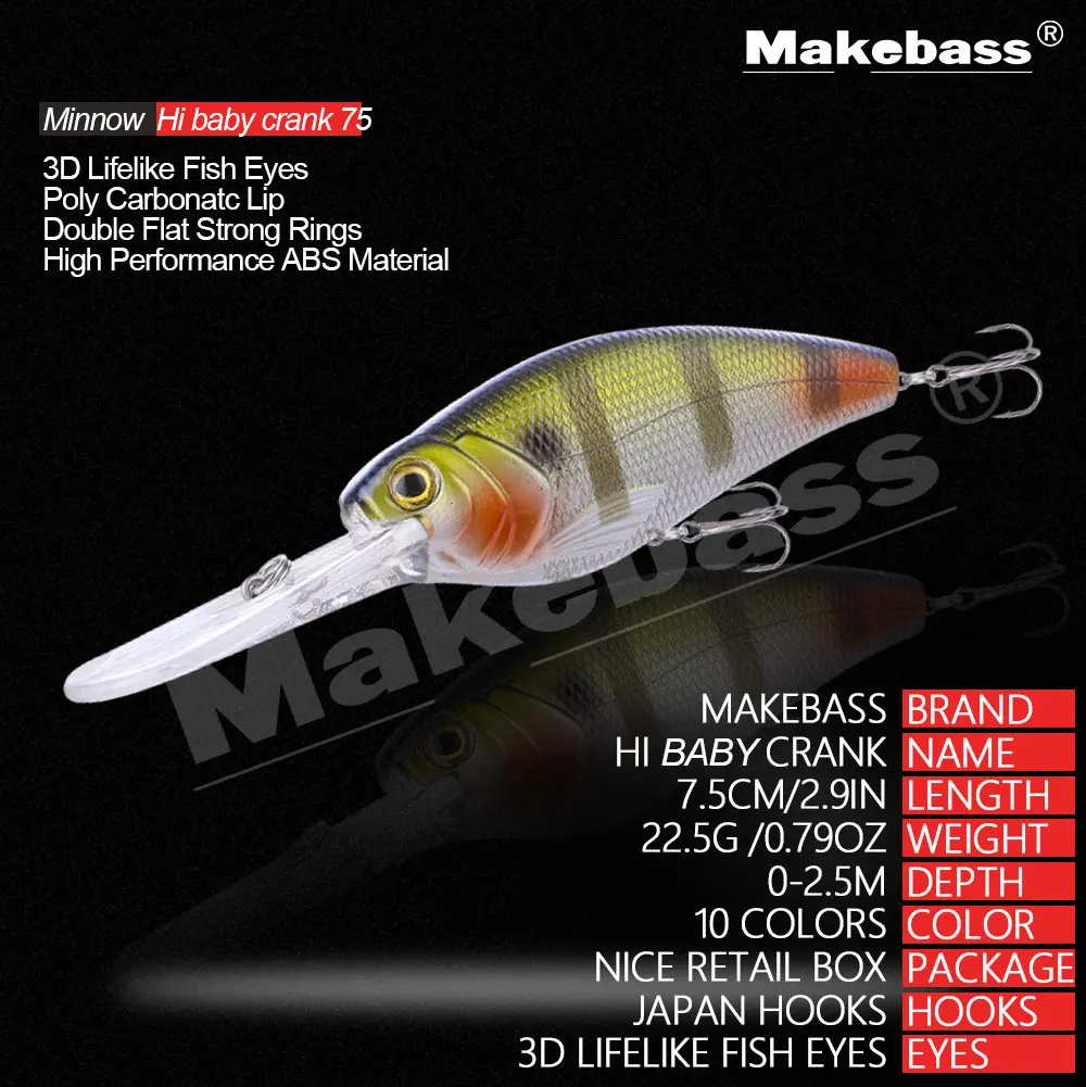 Makebass 2.95in0.79oz рыболовные приманки для моря Дайвинг Crankbait искусственная Pesca плавающая твердая приманка Воблер для мелкой рыбы приманка рыболовные снасти