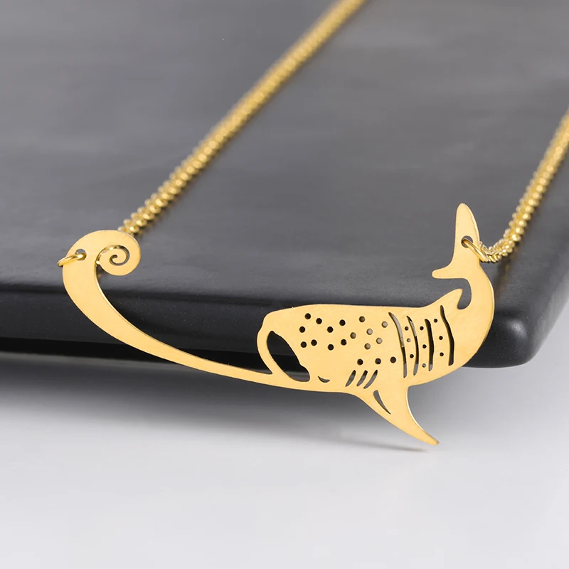 

Women Stainless Steel Chains Shark Necklace Silver Color Boatman Boating Pendant Necklace Female Fashion Jewelry Gift