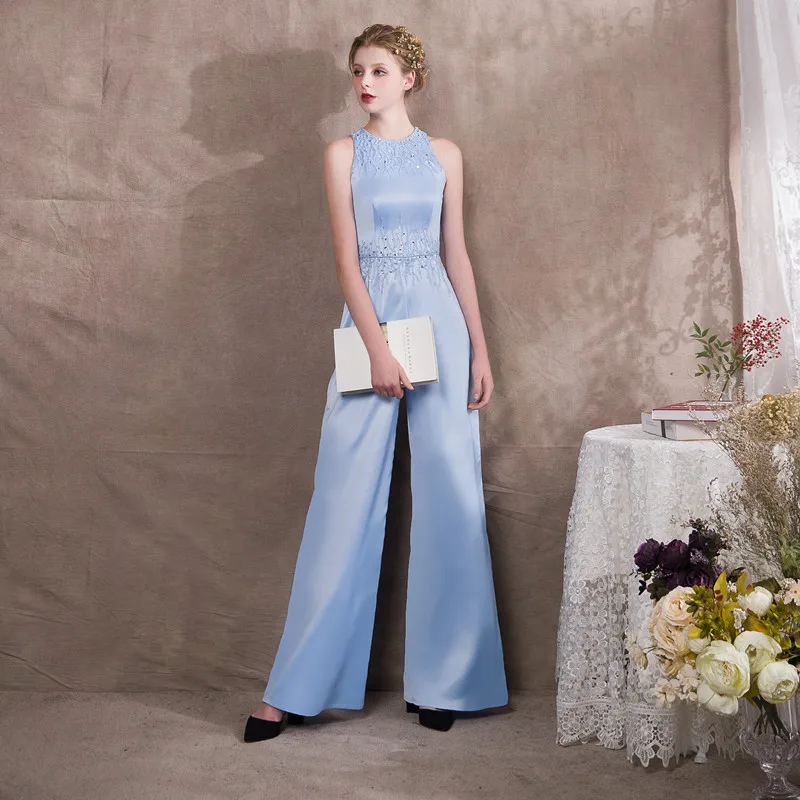 Женский Длинный вечерний комбинезон с вырезом лодочкой и блестками|Вечерние