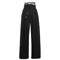high waist black pleated bandage long wide leg trousers new loose fit pants streewear women fashion tide spring autumn 2021