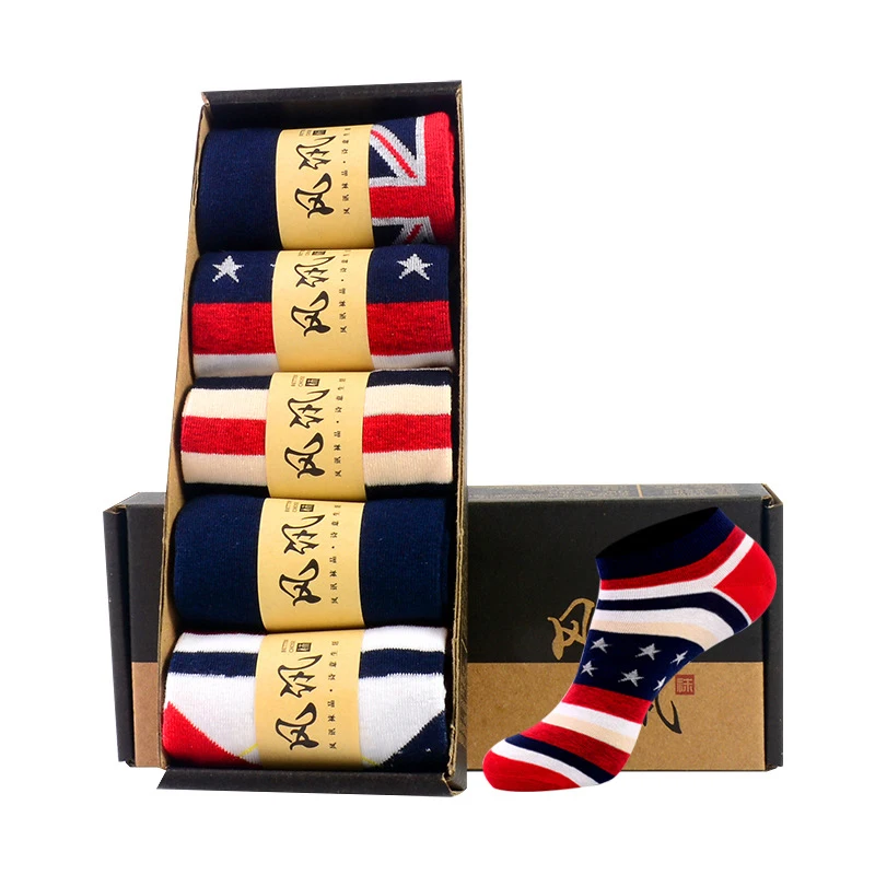 5 пар/компл. Для мужчин Носки Весна/Лето Британский Стиль Винтаж в полоску и с