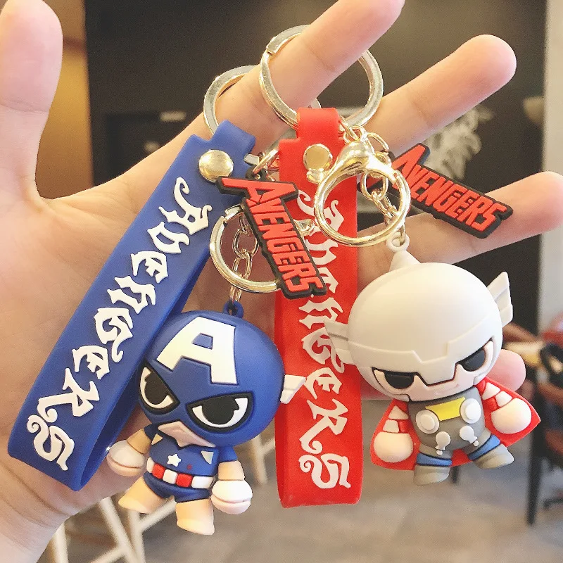 

Marvel Avengers Q-version Cute Kawaii Iron Spider Man Thor Thanos Black Panther Keychain Pendant Doll Gifts Model Anime Figures
