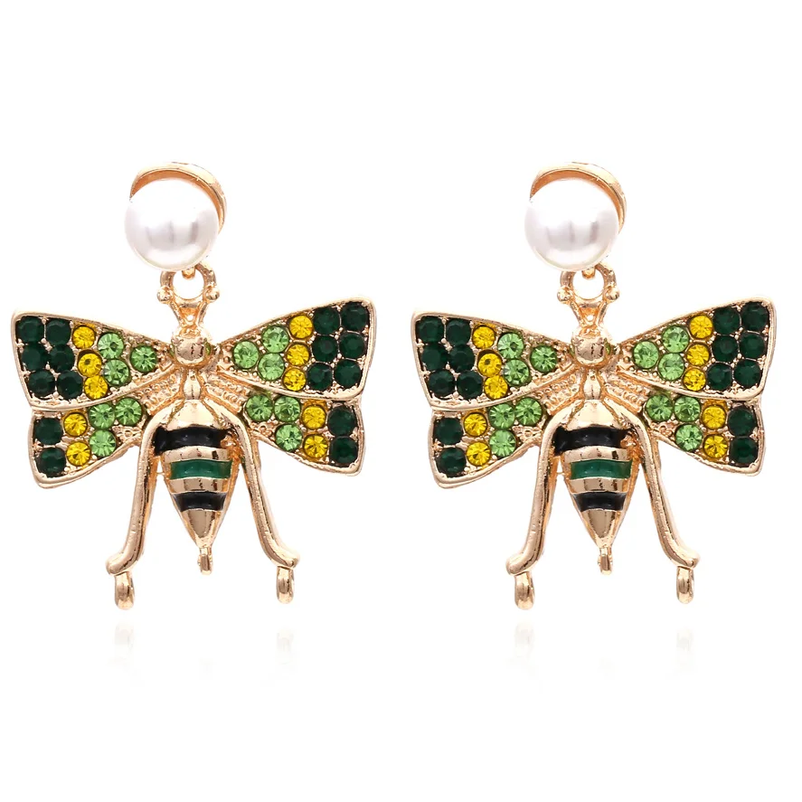 

Creative Lovely Coloredrhinestone Bee Earrings Exaggerated Temperament Insect Pearl Earrings Wholesale